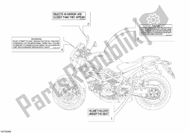 All parts for the Warning Labels Usa of the Ducati Monster S2R 1000 USA 2008